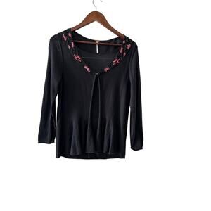 Free People Embellished Cardigan Black Beads Sequins Size S Boho Y2K Style